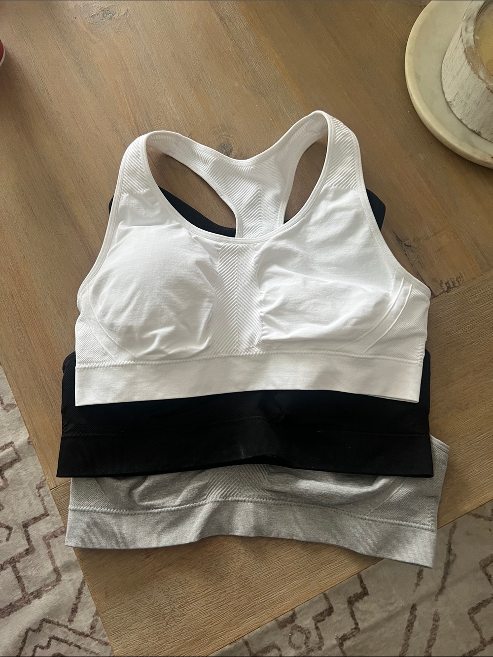 Amazon Racerback Sports Bras — White, Black & Gray Pack